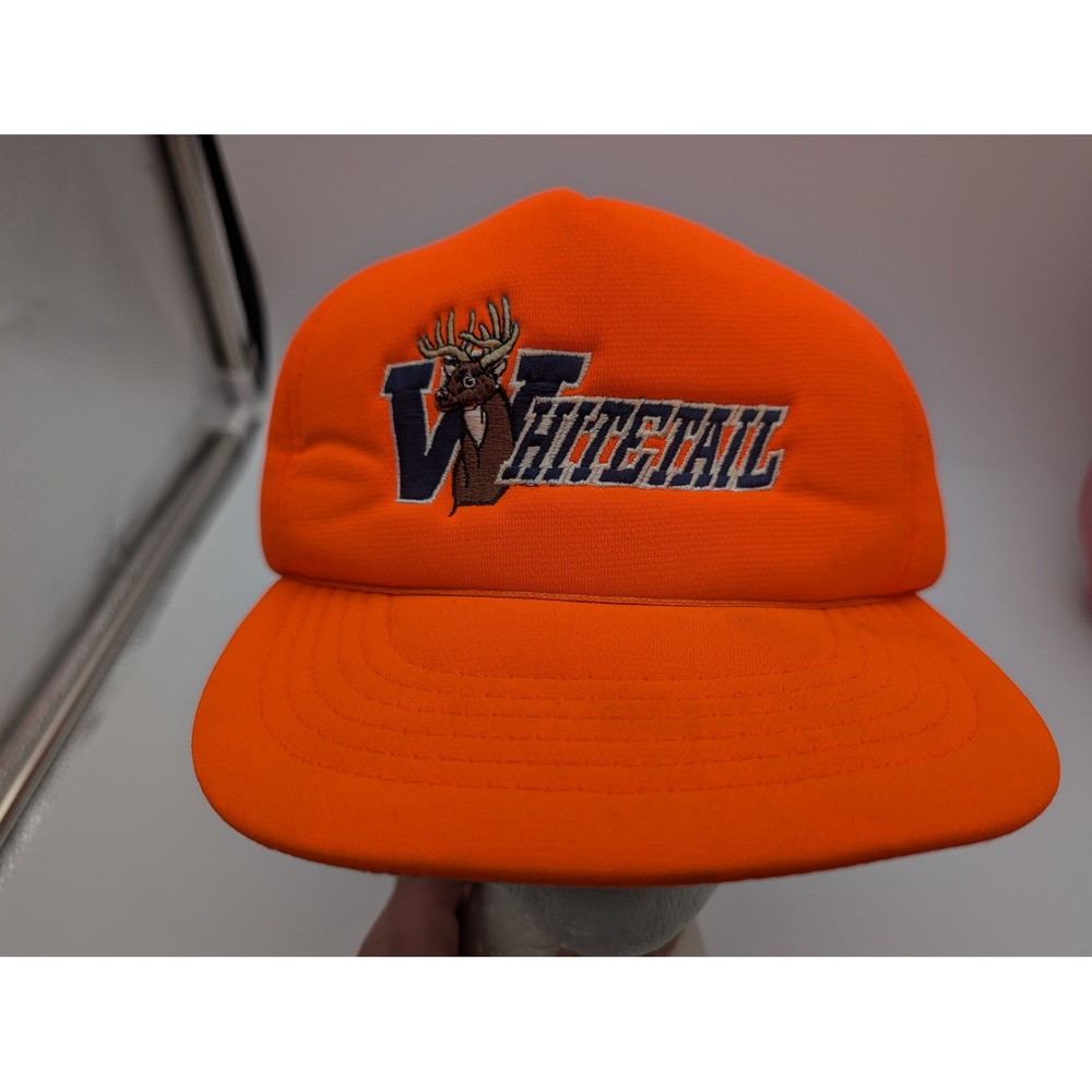 Vintage YoungAn Whitetail Deer Hunting Hat Blaze Orange Snapback Buck Graphic